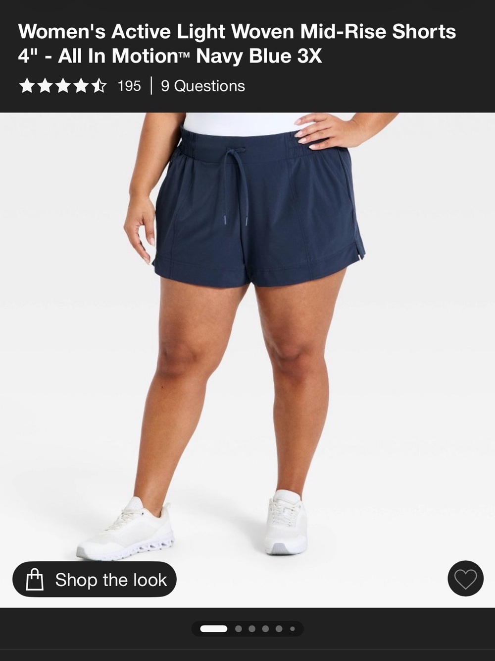 All In Motion 3X Plus-Size Navy Drawstring Active Shorts
